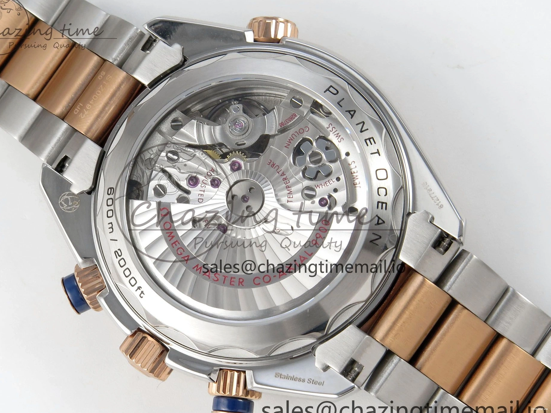 0328 Planet Ocean 600M Chrono SS VRF 1:1 Best Edition Black Bezel Blue Dial on RG SS Bracelet A Affordable 7648